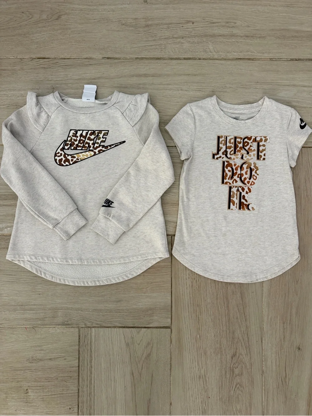 Nike Gray Girls Sweatshirt with Pastel Leopard Swoosh